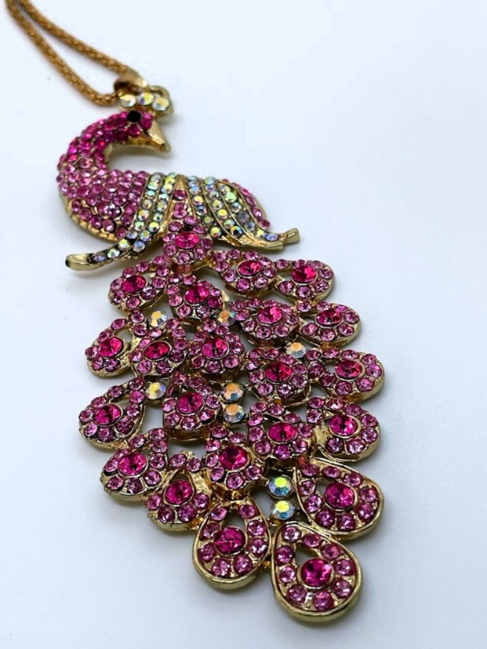 Betsey Johnson Large Pink & Gold-tone Peacock Long Necklace - Picture 3 of 5